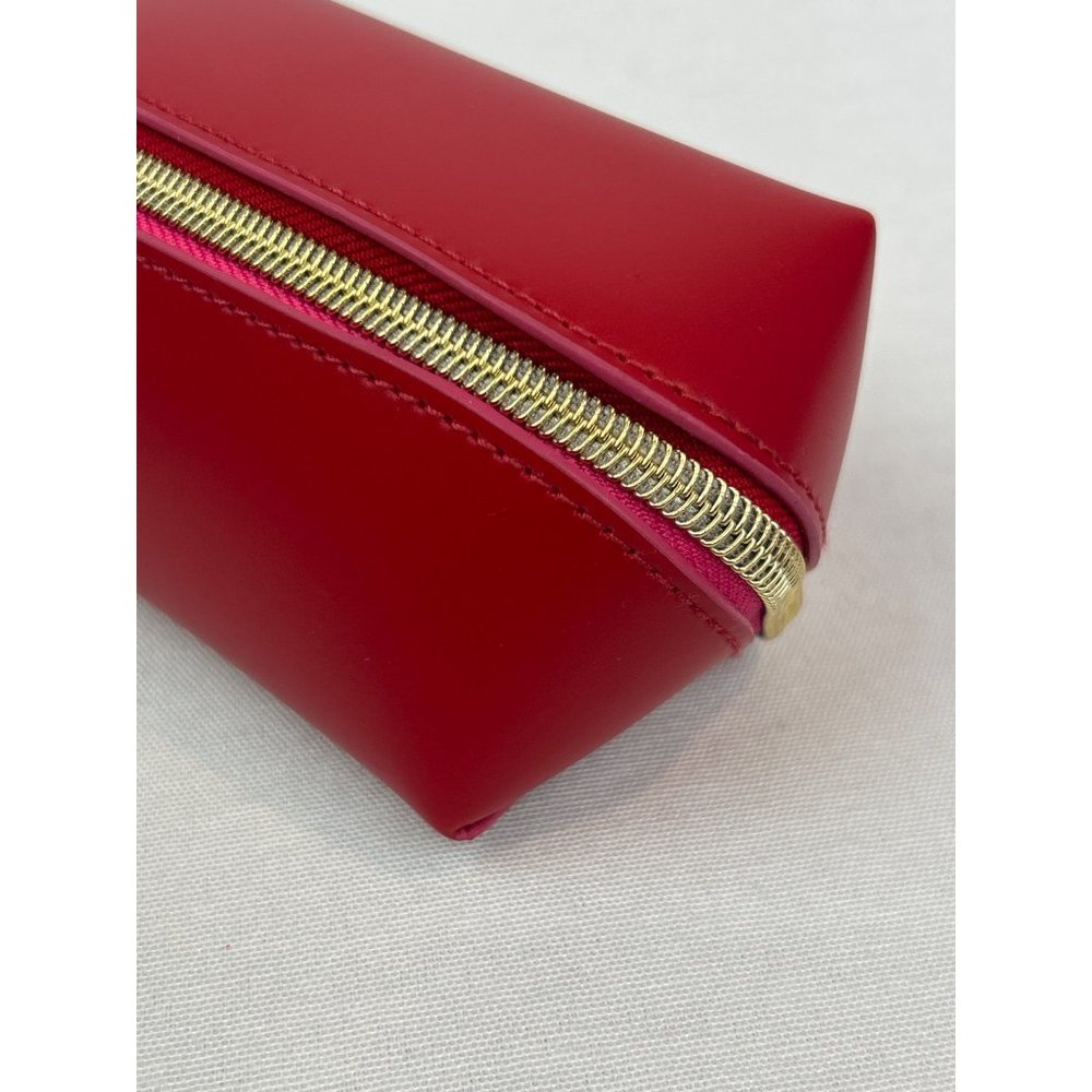 Elizabeth Arden Red Faux Leather Cosmetic Bag Gold Pink Zipper Closure - Picture 3 of 11